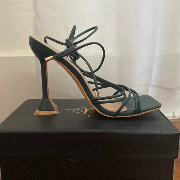Princess Polly Shoes - Dark Green Strapy Heels